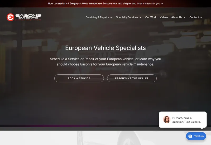 Eason's Car Centre website